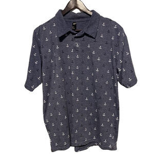 Men’s Nautical Ship Anchor Novelty Print Polo Shirt Size Large